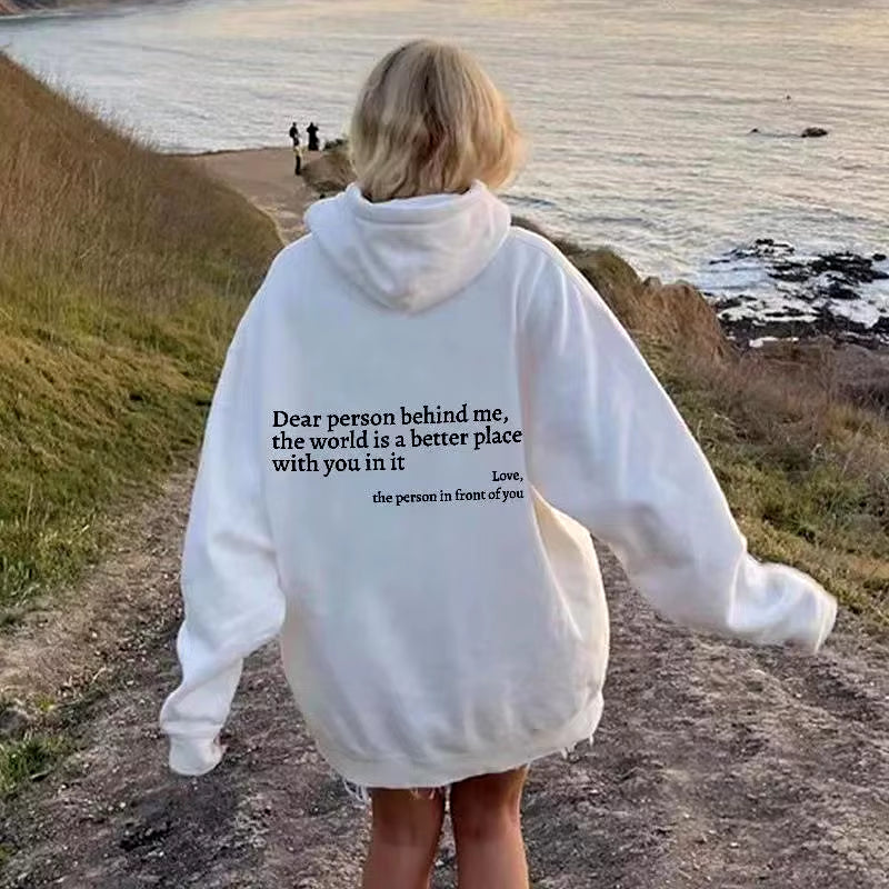 2024 Autumn Y2K Pullover Hooded Women Printed Letter Dear Person behind Me Hoodie Oversize Aesthetic Hoody Sweatshirt Tops Lady